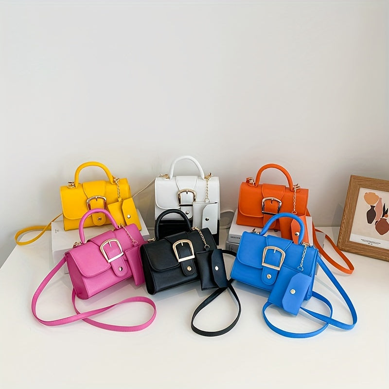Women's Small Square Crossbody Tote Bag with Closure - Suitable for Urban Style, Clasp Handbag, Minimalist Solid Color Shoulder Purse in, Lake,,,,