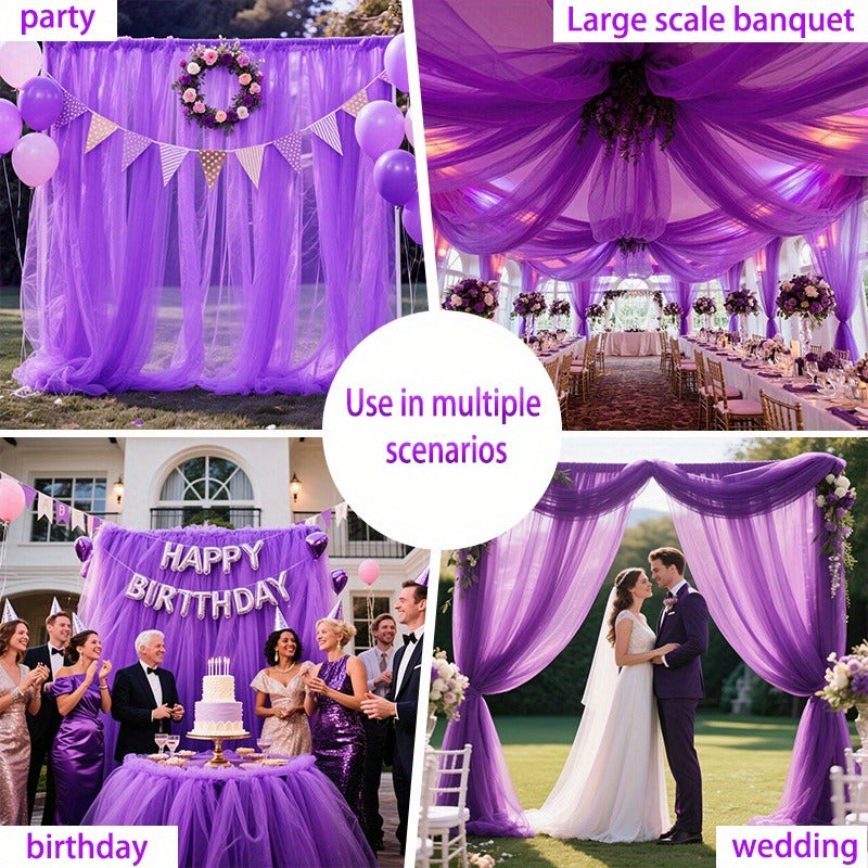Light Purple Tulle Fabric - Soft Polyester Material for Wedding Decor, Chair & Table Coverings (6-8 pcs)