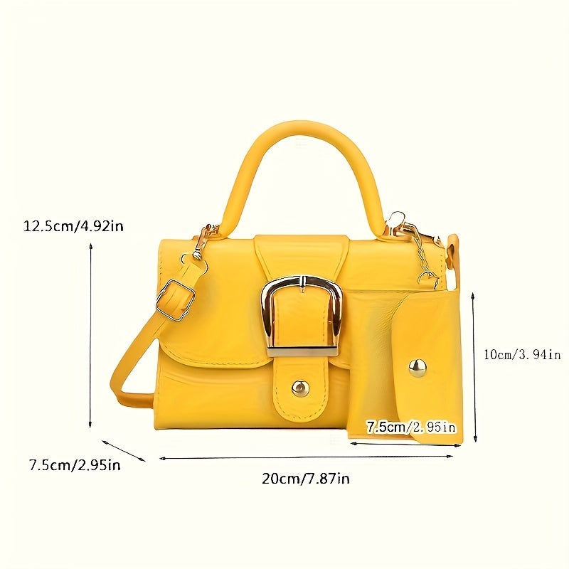 Women's Small Square Crossbody Tote Bag with Closure - Suitable for Urban Style, Clasp Handbag, Minimalist Solid Color Shoulder Purse in, Lake,,,,