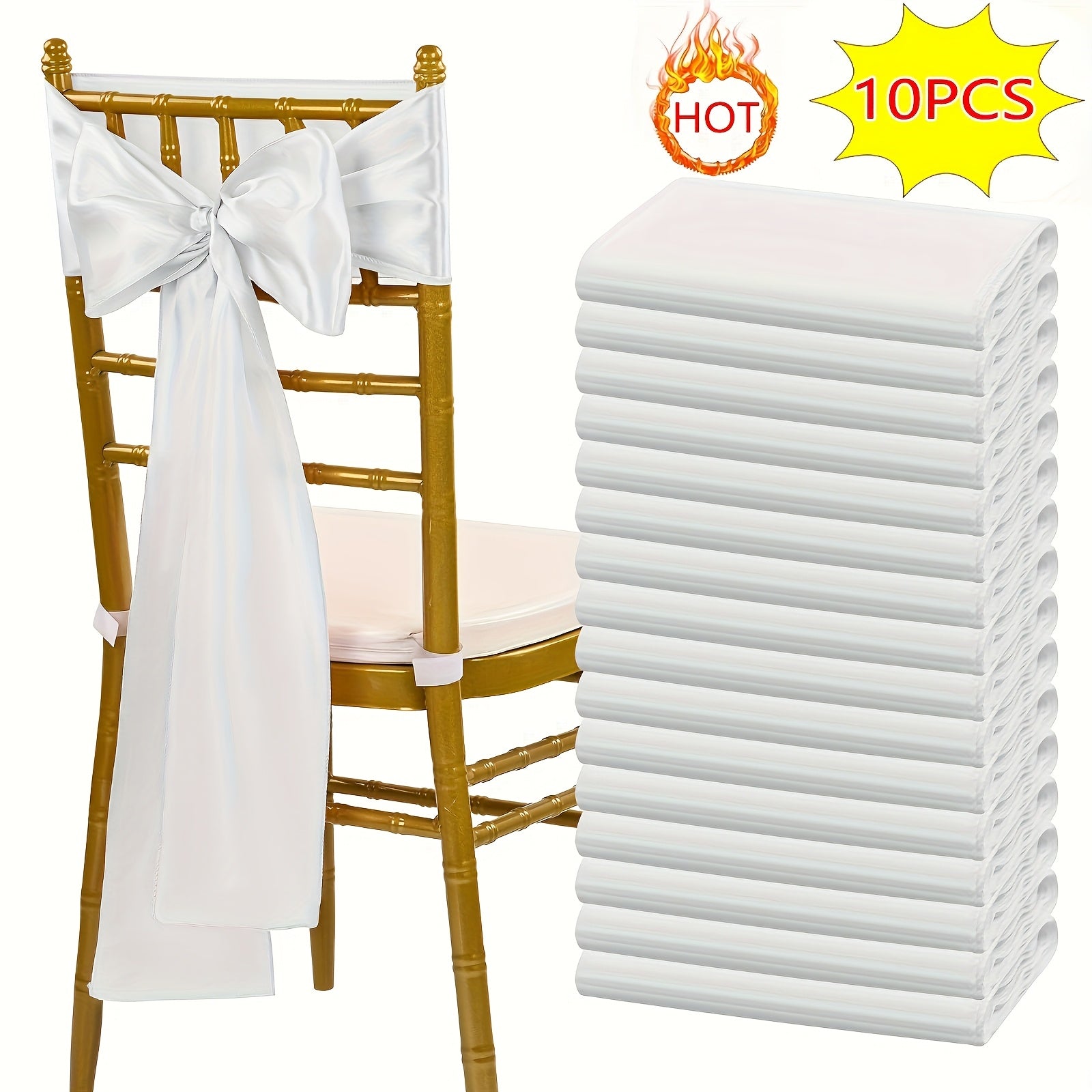 10-Pack Satin Chair Ties & Table Runners - 7x108 Inch Party Streamers for Weddings, Birthdays & Events