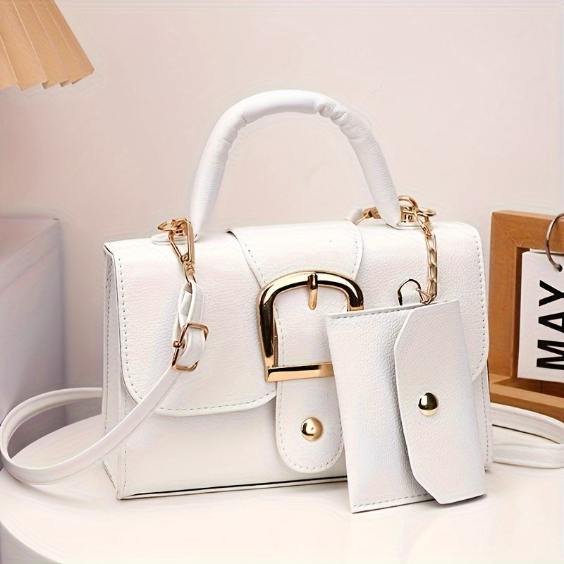 Women's Small Square Crossbody Tote Bag with Closure - Suitable for Urban Style, Clasp Handbag, Minimalist Solid Color Shoulder Purse in, Lake,,,,