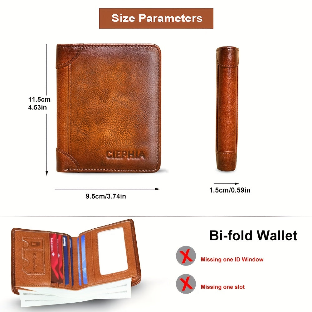 Genuine Leather Men's Wallet with Blessing Card Set, RFID Blocking, Ultra-Thin, Top-Grain Cowhide, Compact Multi-Function ID and Credit Card Holder, Christmas Valentine's Day Father's Day Gift