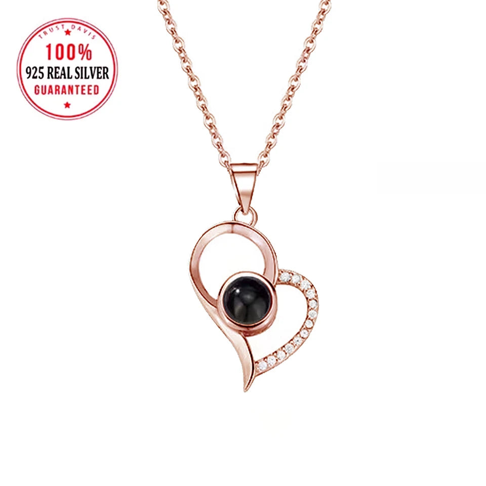 S925 Sterling Silver Custom Color Picture Projection Necklace Heart Pendant For Mom Girlfriend Valentine Birthday Romantic Gifts