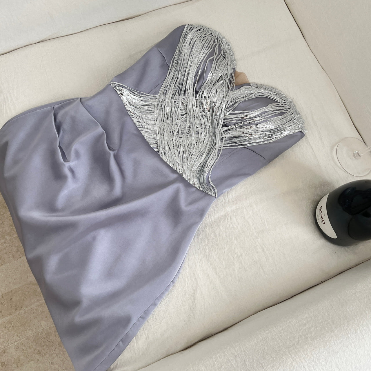 Lustrous Silver Shimmer Sexy Strapless Women's Paneled Lavender Satin Ball Bridesmaid Ceremony Bodycon Dress