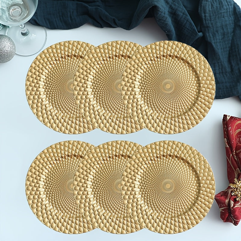 6/48pcs Golden, Silvery, Red Charger Plates, 12.8 Inch Round Charger Plates Plastic for Wedding Dinner, Elegant Reusable Chargers Plates for Table Setting Wedding, Party Event, Tabletop Setting Decor for Halloween,Christmas E