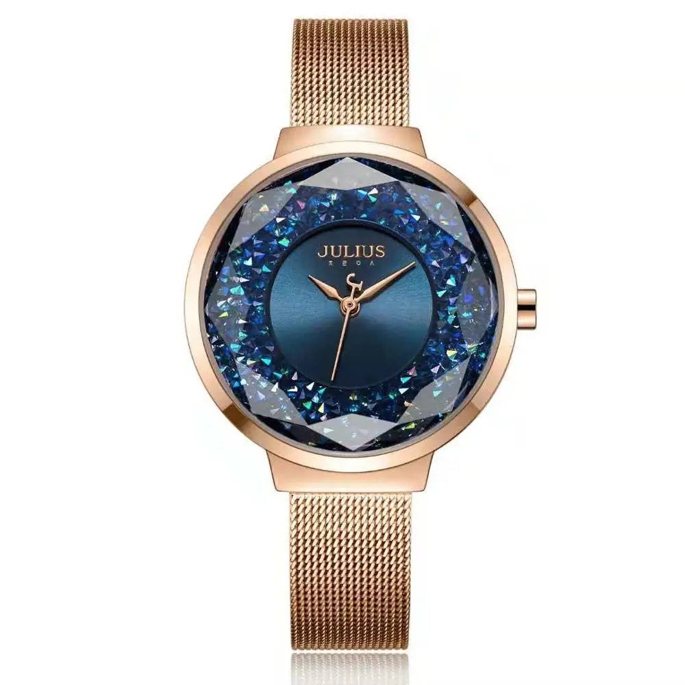 New Crystal Julius Lady Women's Watch MIYOTA Fashion Hours Stainless Steel Bracelet Clock Girl's Birthday Valentine Gift Box