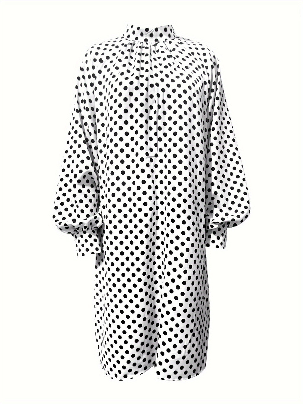 Polka Dot Short Dress - Elegant High Neck Style