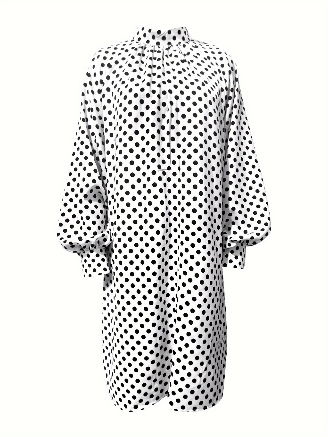 Polka Dot Short Dress - Elegant High Neck Style