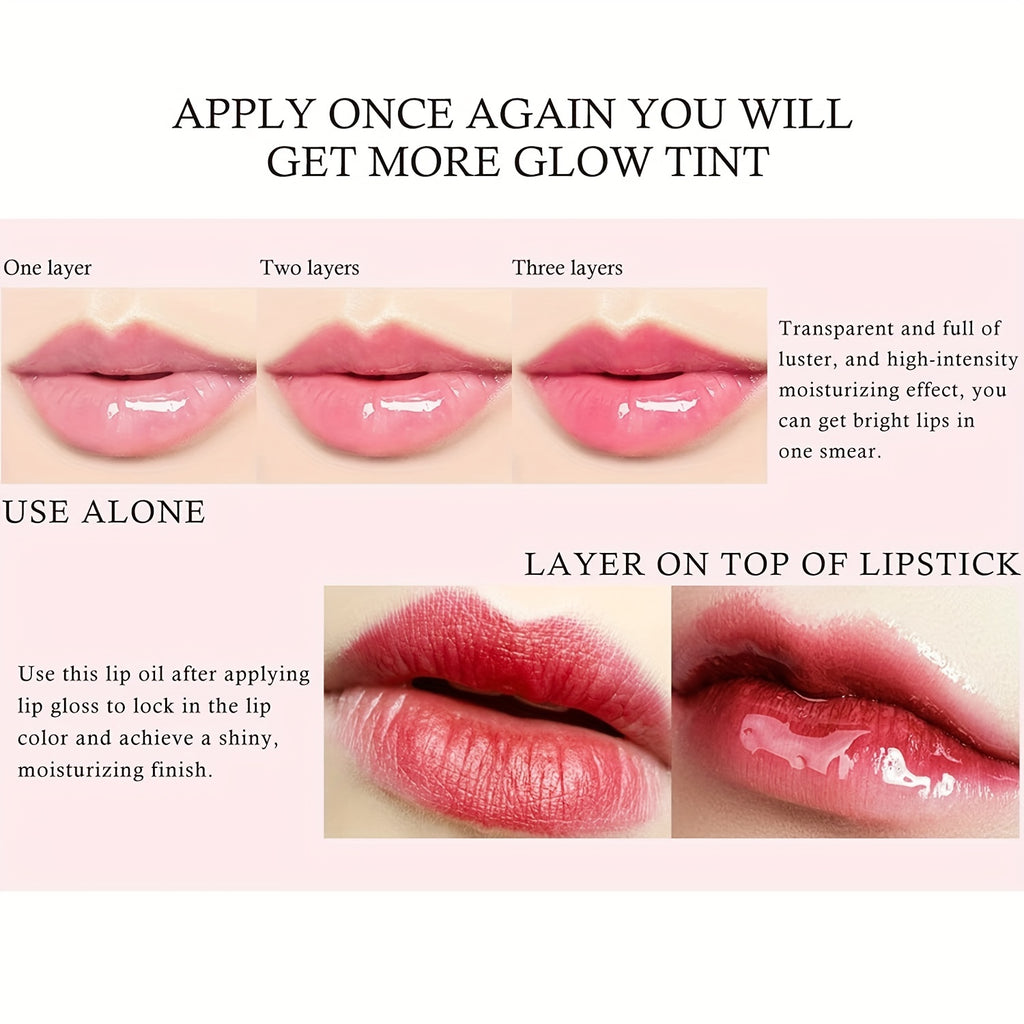 [Buy 1 Get 1 Free]2 PCS Lip Oil, Hydrating Lip Gloss Tinted Lip Balm, Transparent Lip Care With Shiny Big Brush Head, Long Lasting Nourishing Non Sticky Fresh Texture Valentine's Day Gifts