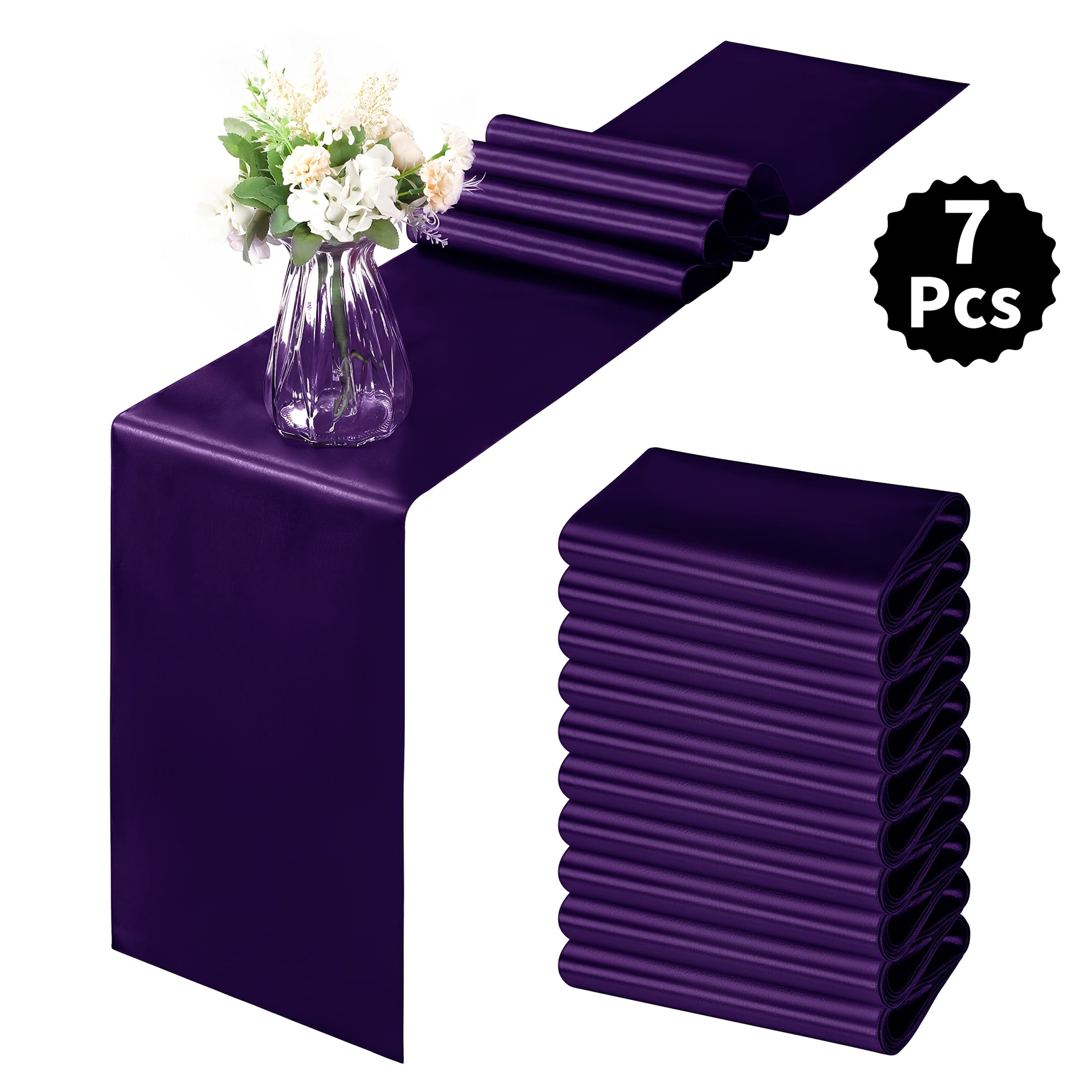 7pcs Satin Tablecloths, 12x108 Inches | Smooth Polyester Fabric, Ideal for Weddings, Birthday Parties, Banquets, Hotel Events, Decorates Rectangular and Round Tables