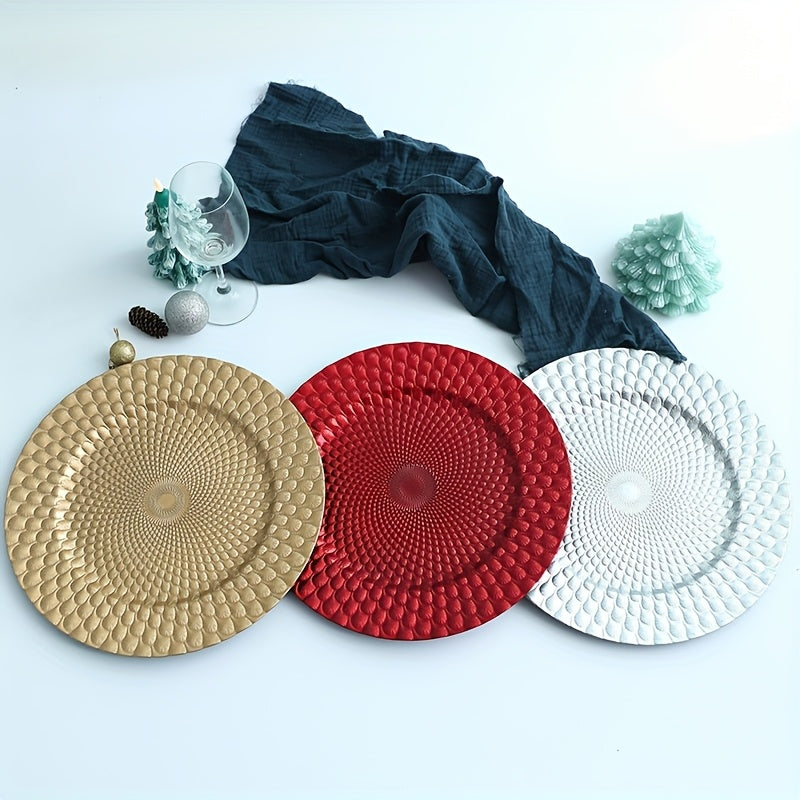 6/48pcs Golden, Silvery, Red Charger Plates, 12.8 Inch Round Charger Plates Plastic for Wedding Dinner, Elegant Reusable Chargers Plates for Table Setting Wedding, Party Event, Tabletop Setting Decor for Halloween,Christmas E