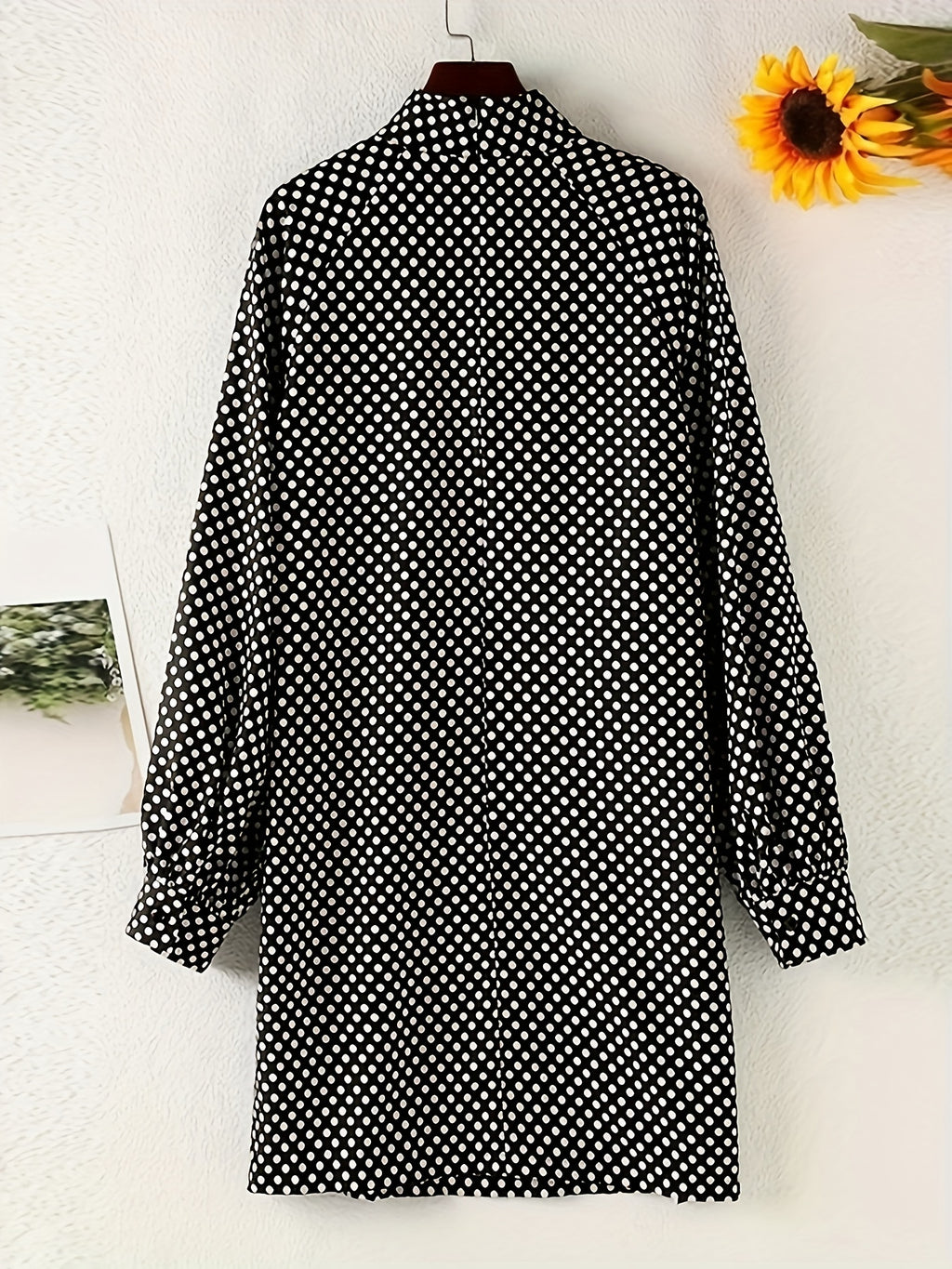 Polka Dot Short Dress - Elegant High Neck Style