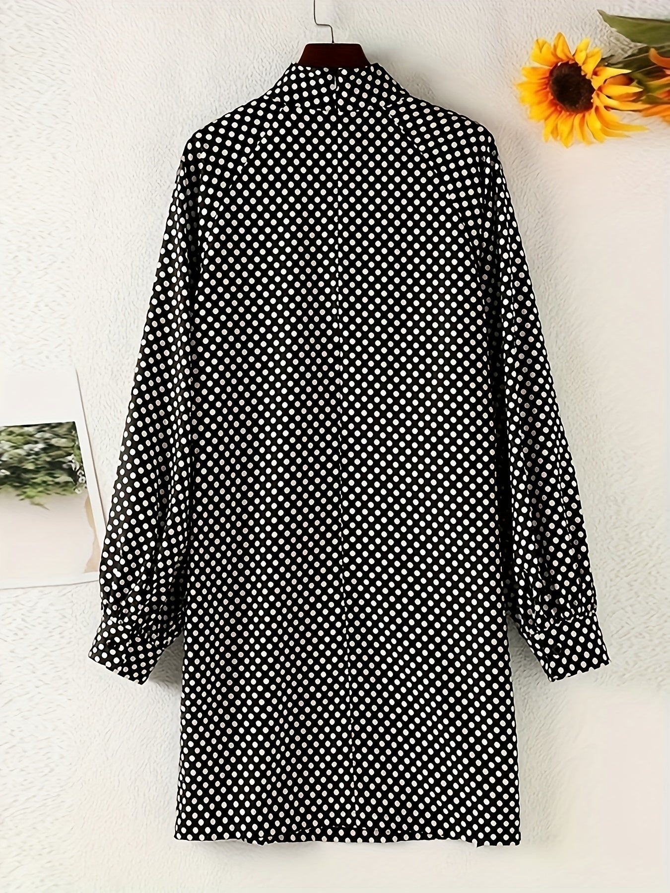 Polka Dot Short Dress - Elegant High Neck Style