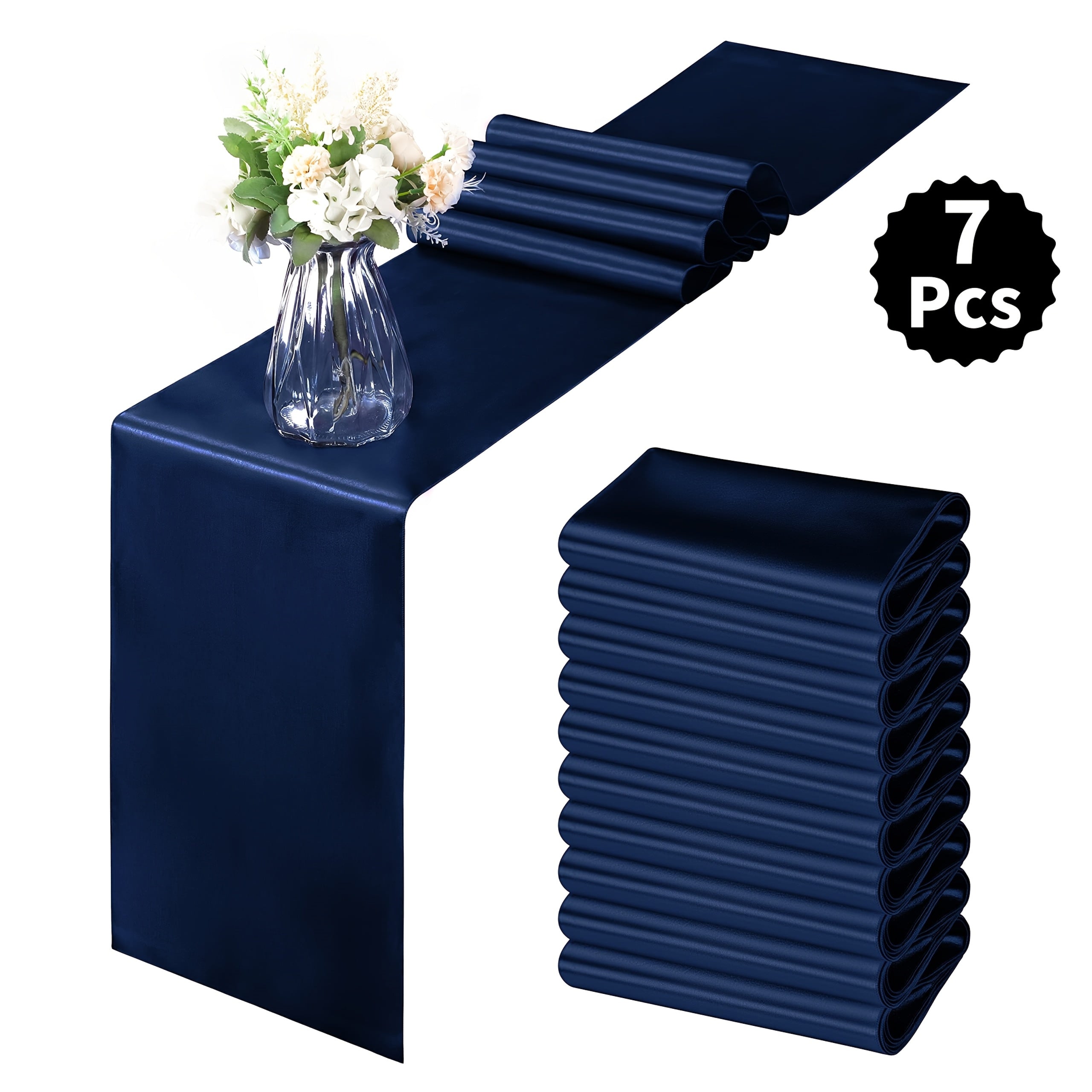 7pcs Satin Tablecloths, 12x108 Inches | Smooth Polyester Fabric, Ideal for Weddings, Birthday Parties, Banquets, Hotel Events, Decorates Rectangular and Round Tables