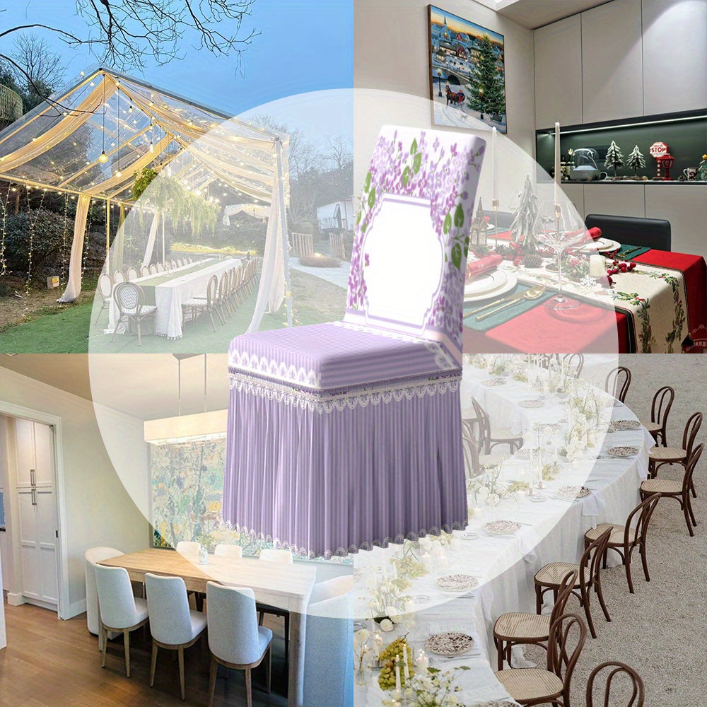 2/4/6pcs Chair Covers with Skirt, Fresh, Elegant, Romantic Floral Decoration, Card Template, Elegant Border. Suitable for Hotels, Weddings, and Events. Machine-washable Red Fabric Protective Covers, for Home and Banquet Use.