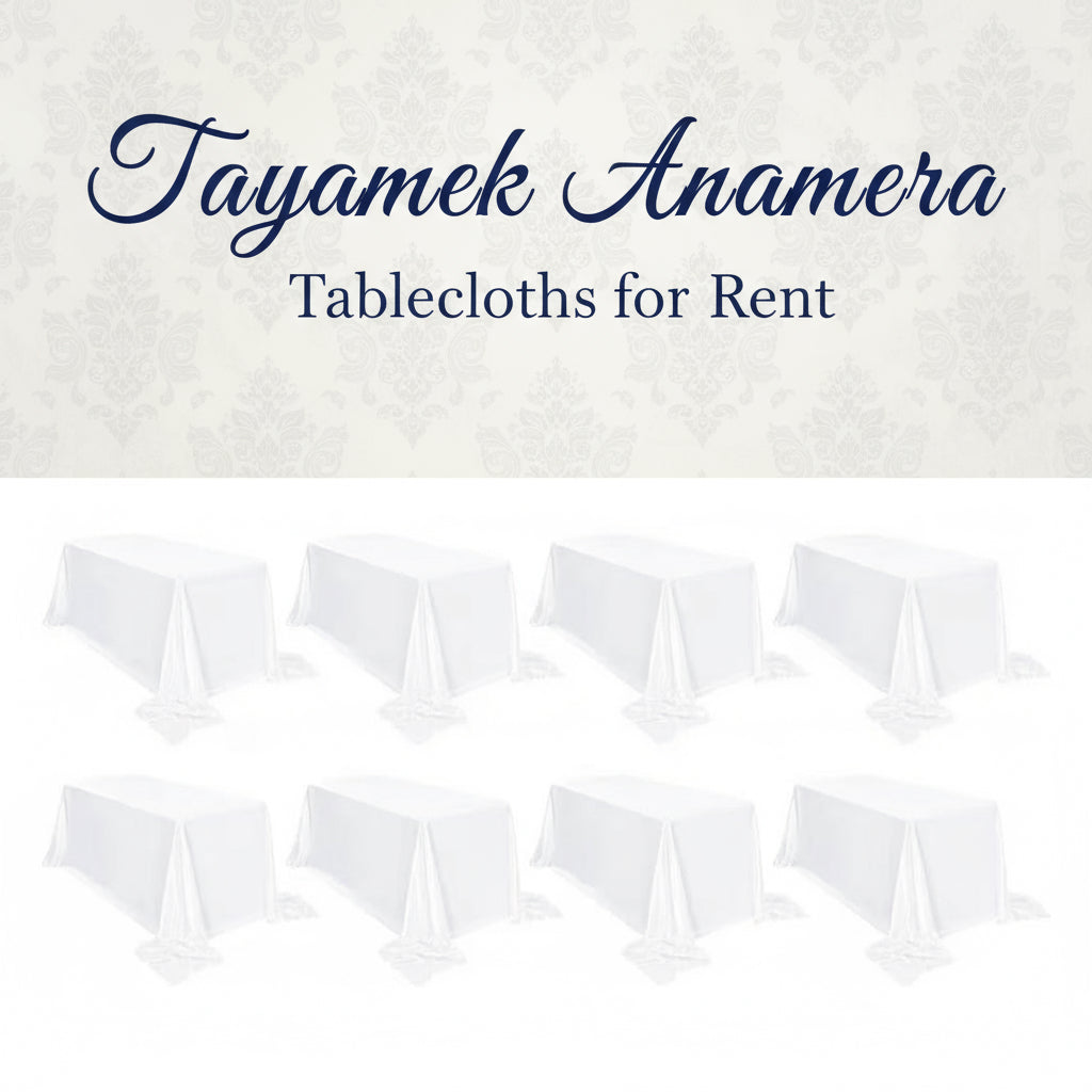 White Satin Tablecloth – 90x156 in Tayamek Anamera - Rental