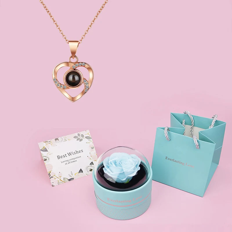 Custom Color Photo Projection Heart Necklace With Luxury Rose Box 2025 Girlfriend Mom Valentine Day Romantic Gifts