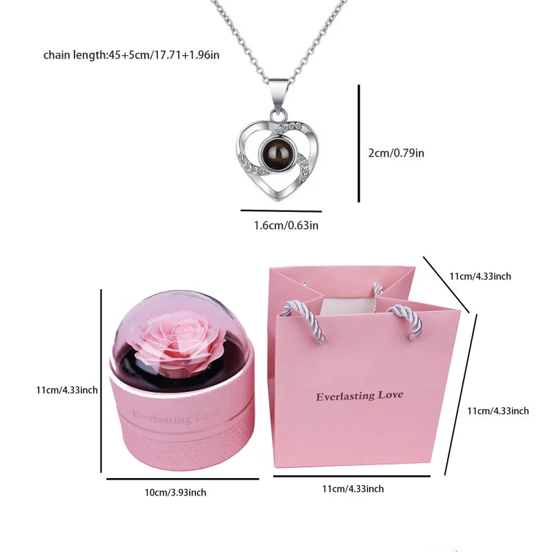 Custom Color Photo Projection Heart Necklace With Luxury Rose Box 2025 Girlfriend Mom Valentine Day Romantic Gifts