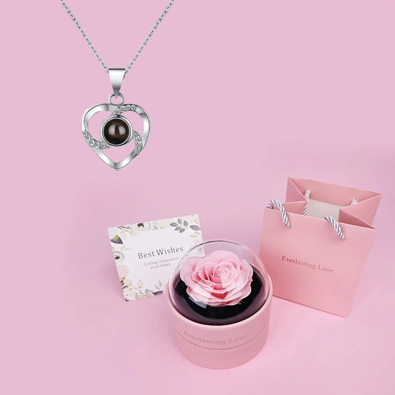 Custom Color Photo Projection Heart Necklace With Luxury Rose Box 2025 Girlfriend Mom Valentine Day Romantic Gifts