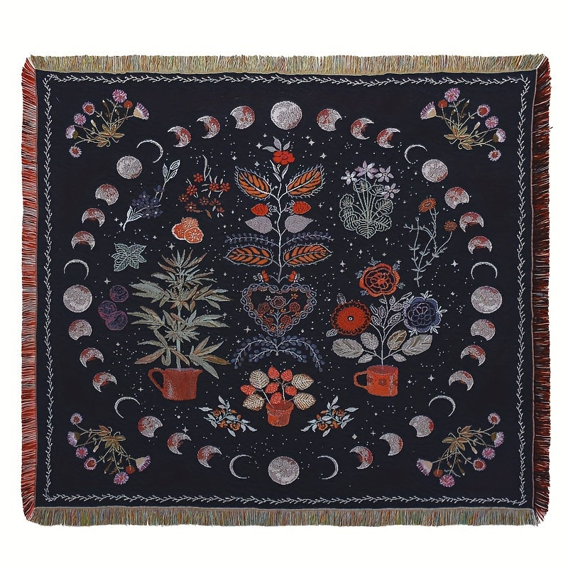 1PC Moon Phase Woven Double Sided Multipurpose Blanket Bohemian Hippie Room Decoration Abstract Geometry Blanket Tassel Woven Blanket Sofa Blanket Outdoor Hiking Backpacking Beach Travel Decorative Blanket Woven Picnic Throw