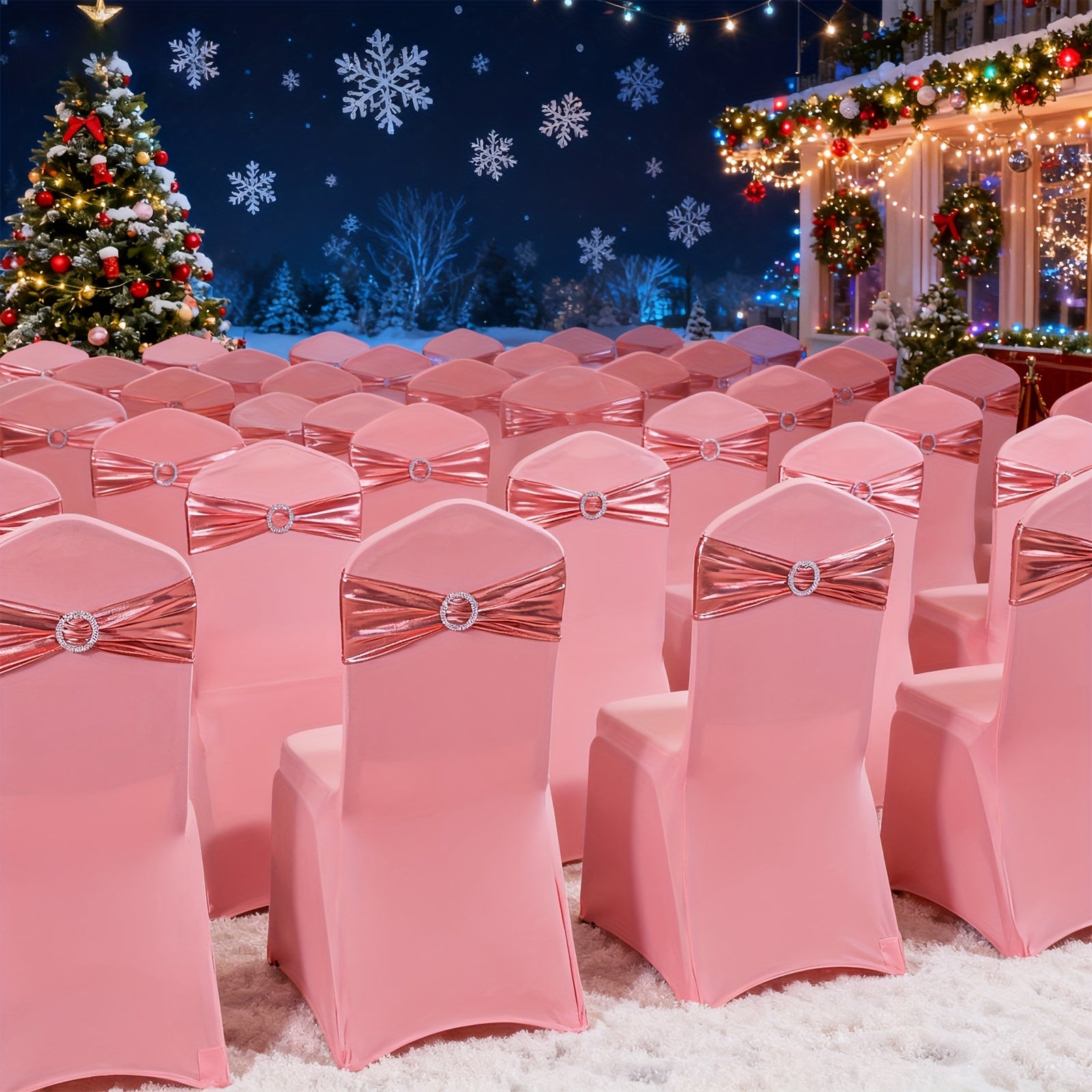 50pcs Spandex Chair Sashes with Bowknot - Elastic Chair Bands with Sliders & Buckles for Wedding, Party, Banquet Decoration