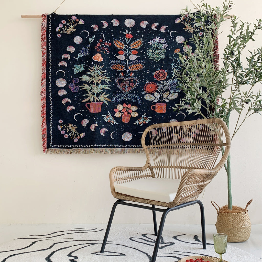 1PC Moon Phase Woven Double Sided Multipurpose Blanket Bohemian Hippie Room Decoration Abstract Geometry Blanket Tassel Woven Blanket Sofa Blanket Outdoor Hiking Backpacking Beach Travel Decorative Blanket Woven Picnic Throw