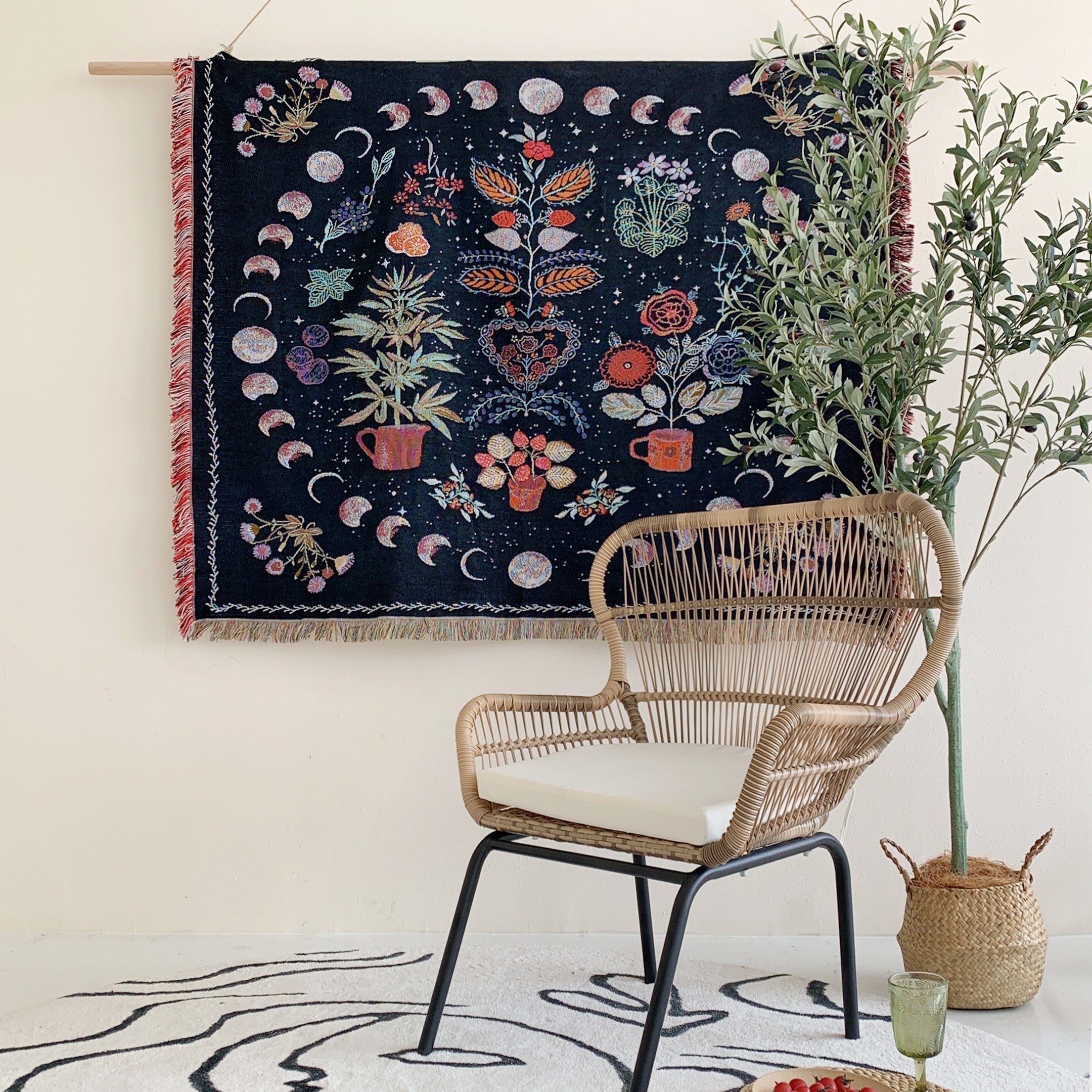 1PC Moon Phase Woven Double Sided Multipurpose Blanket Bohemian Hippie Room Decoration Abstract Geometry Blanket Tassel Woven Blanket Sofa Blanket Outdoor Hiking Backpacking Beach Travel Decorative Blanket Woven Picnic Throw