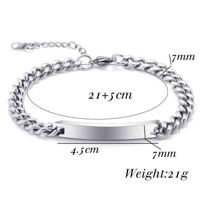 Fashion Men Custom Name ID Bar Bracelet Valentine Gift Stainless Steel Chain Bracelets For Male Personalize Jewelry Wholesale