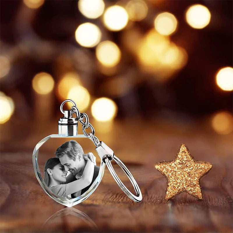 Custom Crystal Photo Keychain 3D innovation Personalized Custom Laser Engraved Photo Crystal Keychain Valentines Gifts Keepsak