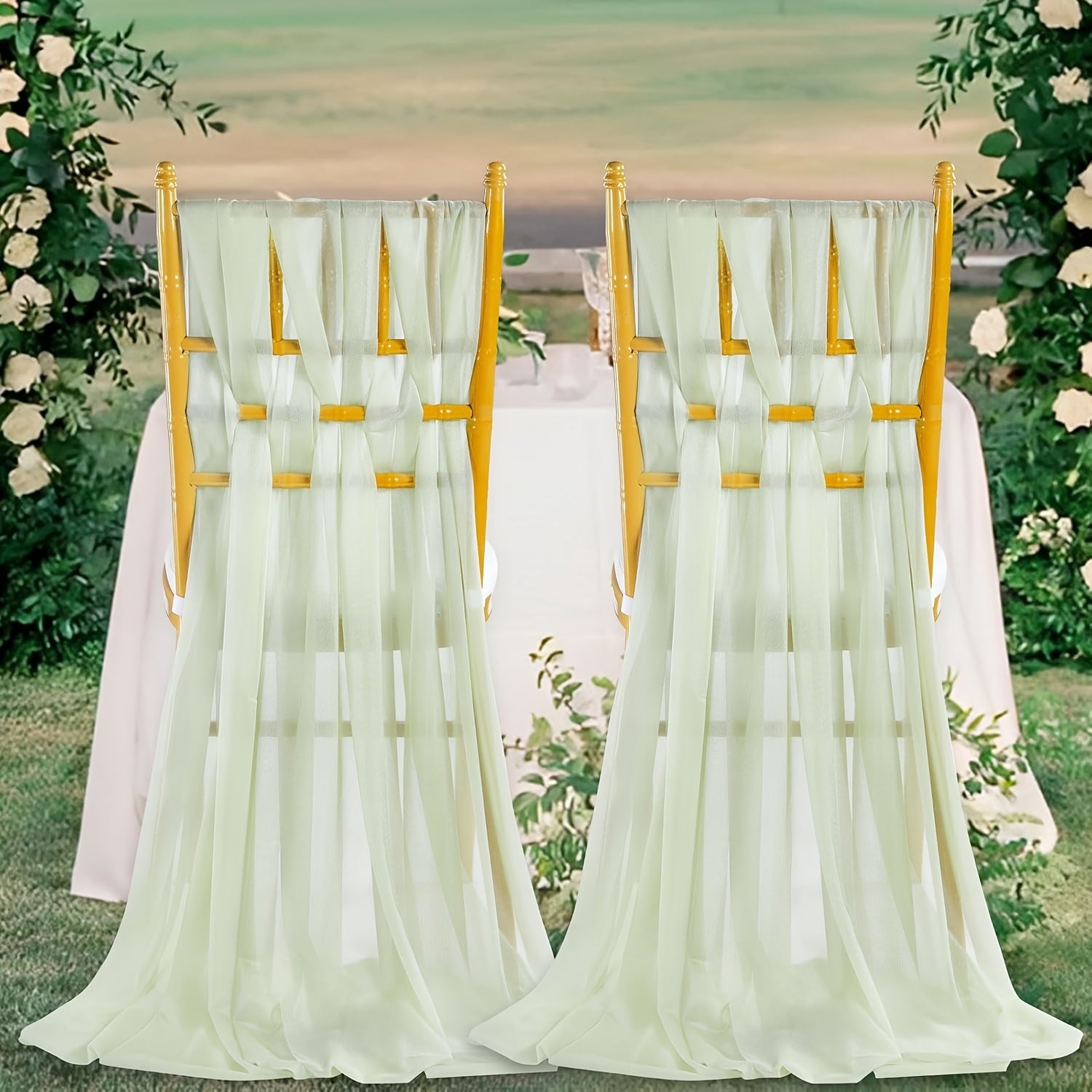 50pcs Chiffon Chair Sashes - Elegant Gauze Bow Ties for Wedding, Banquet & Church Decor (7.8x108 inches)