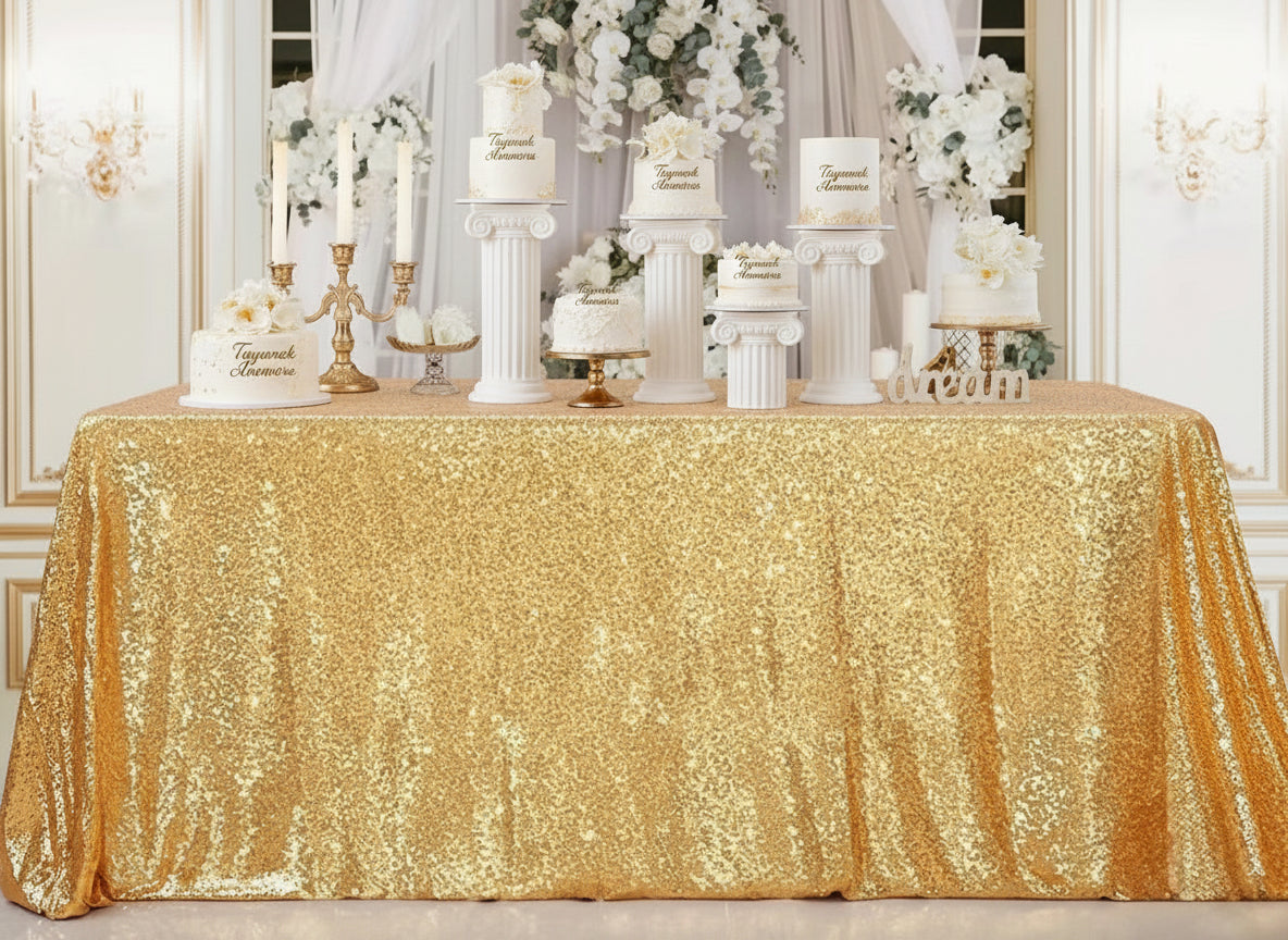 Luxe Sequin Tablecloth Gold & Silver Rental | Tayamek Anamera - Rental