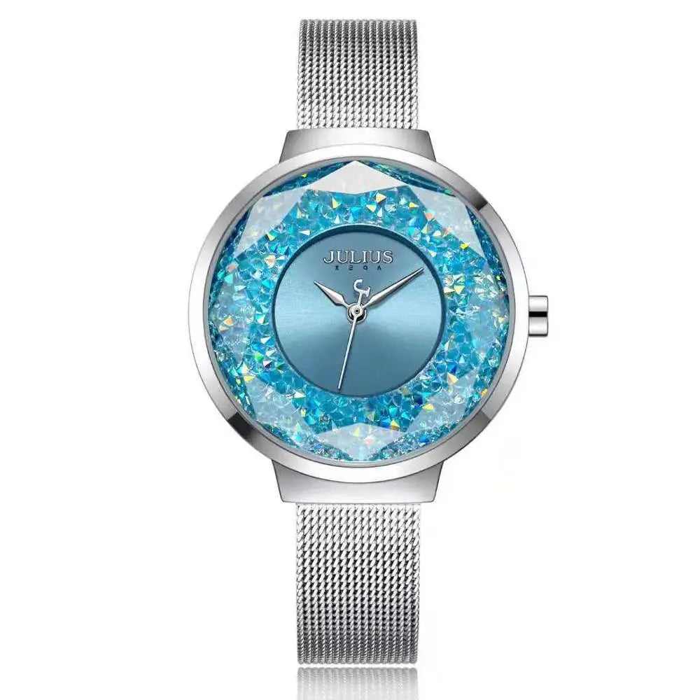 New Crystal Julius Lady Women's Watch MIYOTA Fashion Hours Stainless Steel Bracelet Clock Girl's Birthday Valentine Gift Box