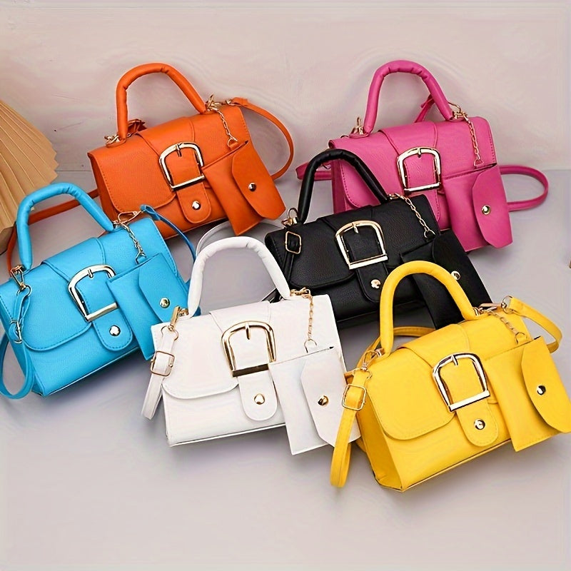 Women's Small Square Crossbody Tote Bag with Closure - Suitable for Urban Style, Clasp Handbag, Minimalist Solid Color Shoulder Purse in, Lake,,,,
