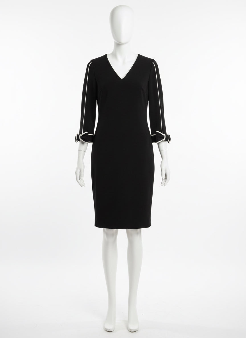 Calvin Klein Black & White V-Neck Sheath Dress – Size 6, Pre-Loved / Second Hand