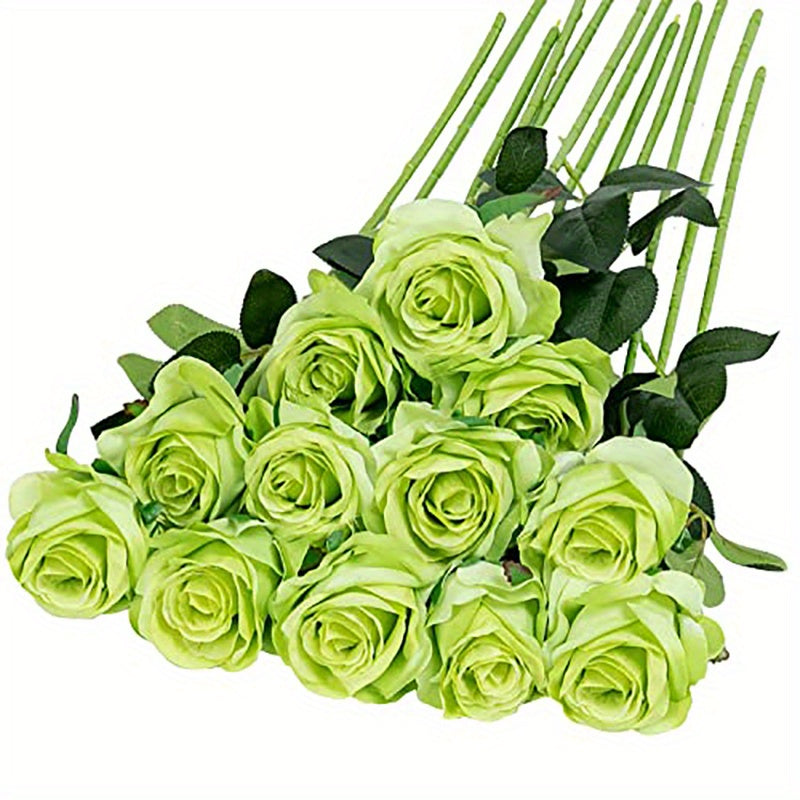 12pcs Realistic Artificial Rose Bouquet for Weddings, Birthdays, and More - Long Stem Roses for Floral Arrangements and Home Decor - Perfect Gift for Valentine's Day, Mother's Day, and Birthdays