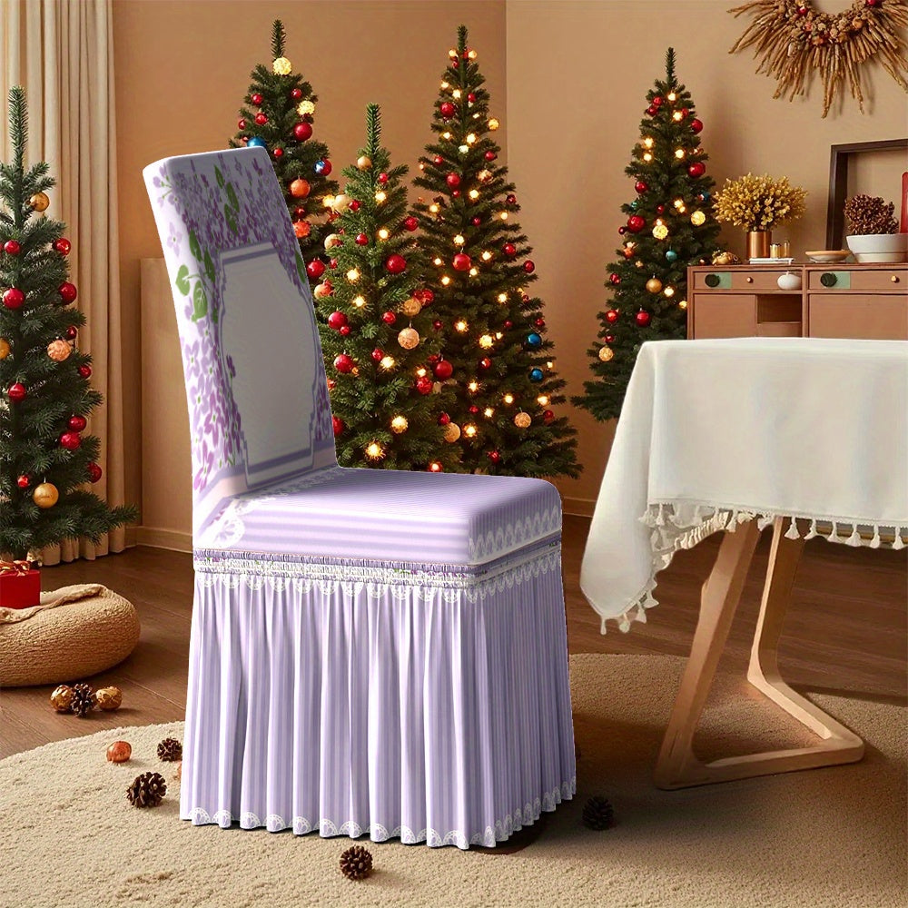 2/4/6pcs Chair Covers with Skirt, Fresh, Elegant, Romantic Floral Decoration, Card Template, Elegant Border. Suitable for Hotels, Weddings, and Events. Machine-washable Red Fabric Protective Covers, for Home and Banquet Use.