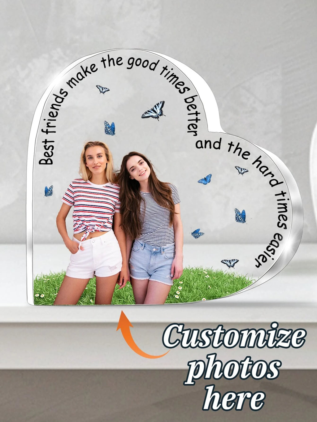 1 Piece Custom Heart Shaped Acrylic Plaque Couple Photo Name Personalized Gift For Valentine Wedding Anniversary Christmas Home