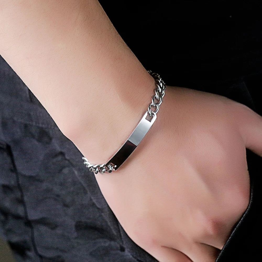 Fashion Men Custom Name ID Bar Bracelet Valentine Gift Stainless Steel Chain Bracelets For Male Personalize Jewelry Wholesale