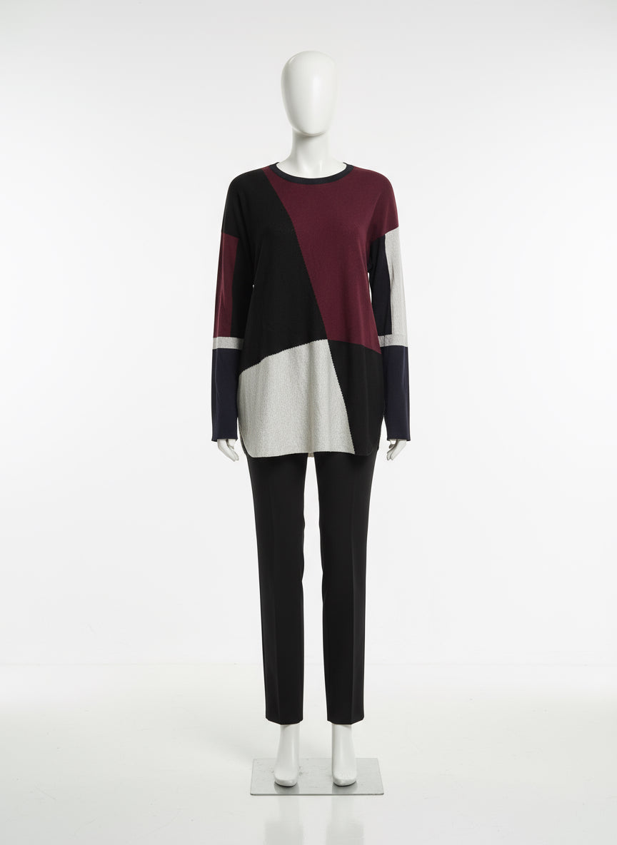INC International Concepts Color Block T-Shirt – Black, White & Garnet Red, Size S, Second Hand
