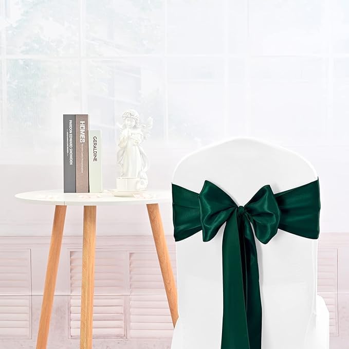 100 PCS Satin Chair Sashes Red Bows Sashes for Chair Covers, Washable Reusable Chair Cover Back Tie Supplies for Wedding Reception Events Banquets Home Kitchen Decoration (7 x 108 inch)