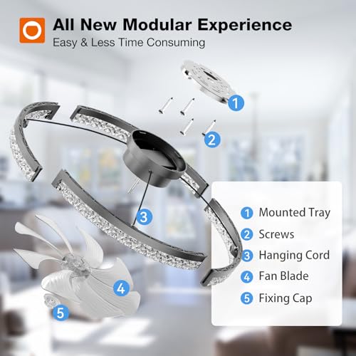 addlon Ceiling Fans with Lights and Remote, 24'' Low Profile Ceiling Fans, 3000-6000K Dimmable Modern Flush Mount LED Fan Light, Fandelier Ceiling Fan for Bedroom, Kitchen, Living Room, Office, Black