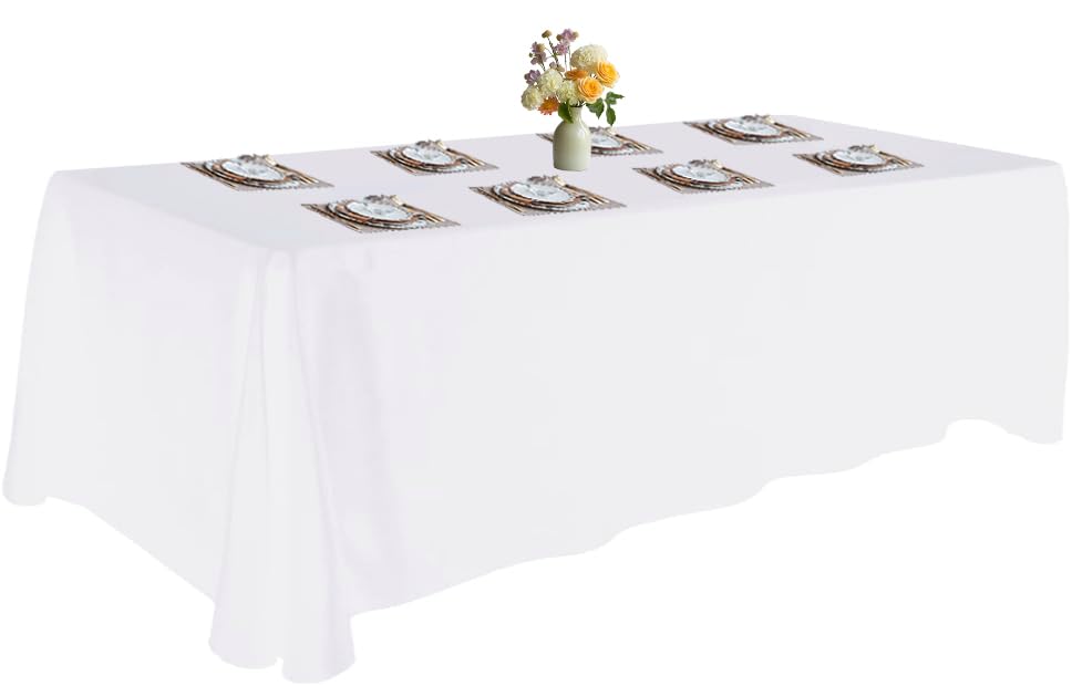 Urby Tablecloth for 6-8ft Rectangle Tables 8-12 Person, Nappe de Table rectangulaire, Machine Washable Polyester Table Cloths. XXL. White. 90'' x 132''