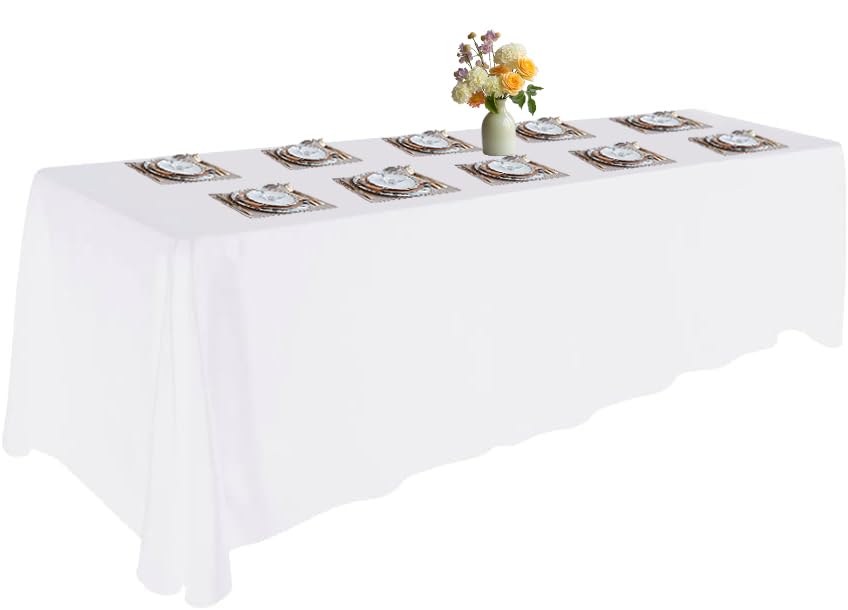 Urby Tablecloth for 6-8ft Rectangle Tables 8-12 Person, Nappe de Table rectangulaire, Machine Washable Polyester Table Cloths. XXL. White. 90'' x 132''