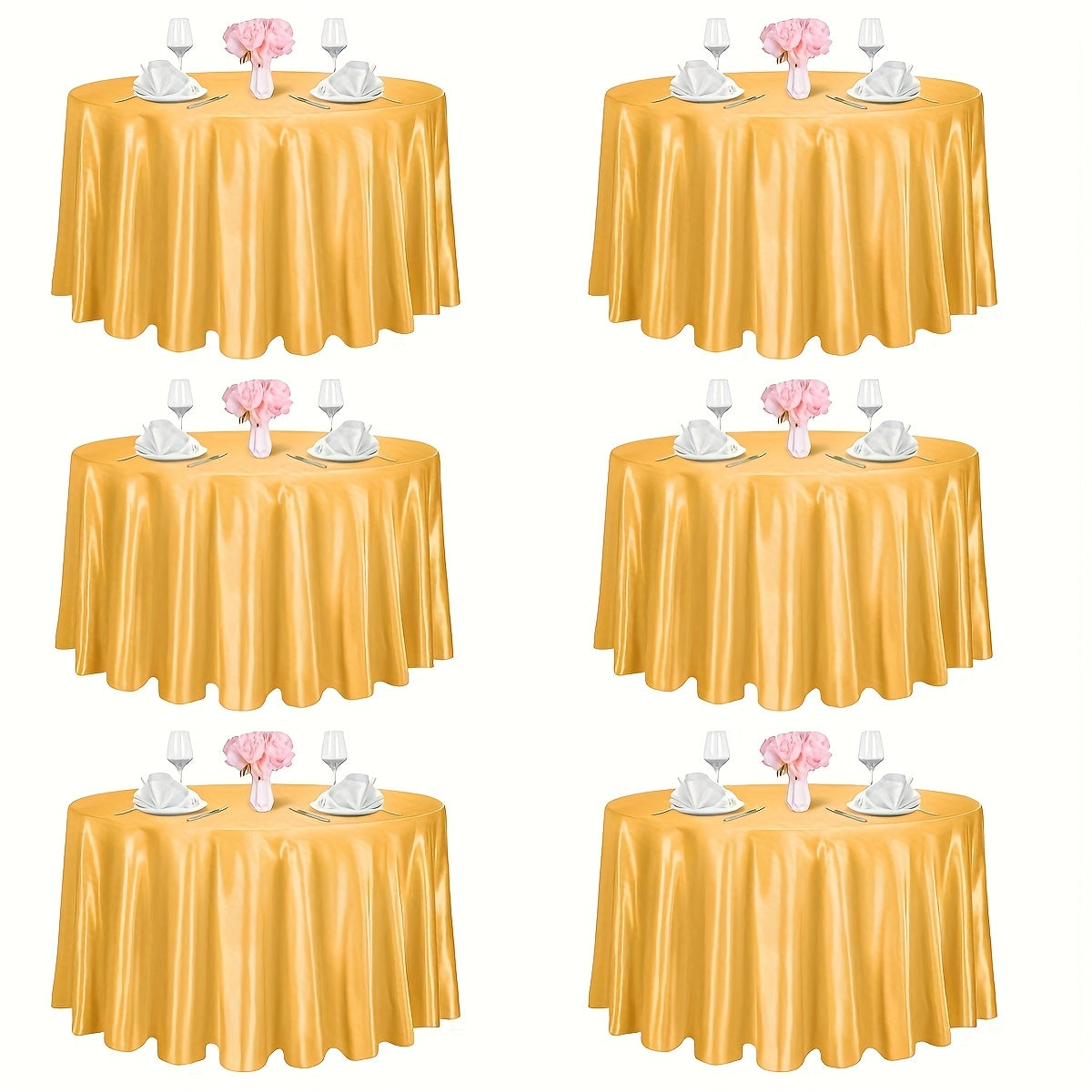 6pcs Handmade Round Satin Tablecloth - Bright Color, 57/90 Inch Diameter Wedding & Banquet Table, Smooth Glossy Suitable for Valentine' Day, Parties, Elegant Dining Table Decor - Luxury Fabric