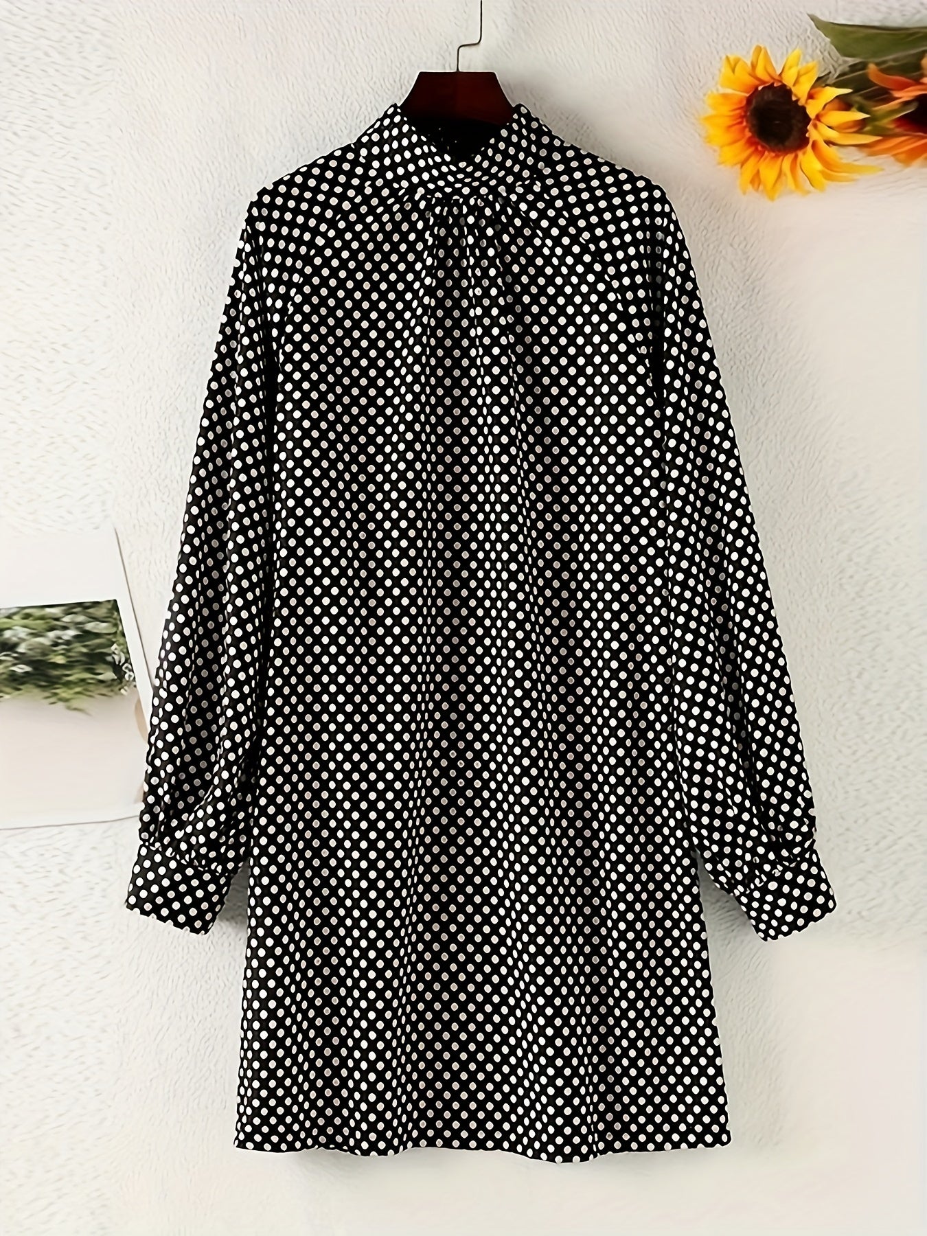 Polka Dot Short Dress - Elegant High Neck Style