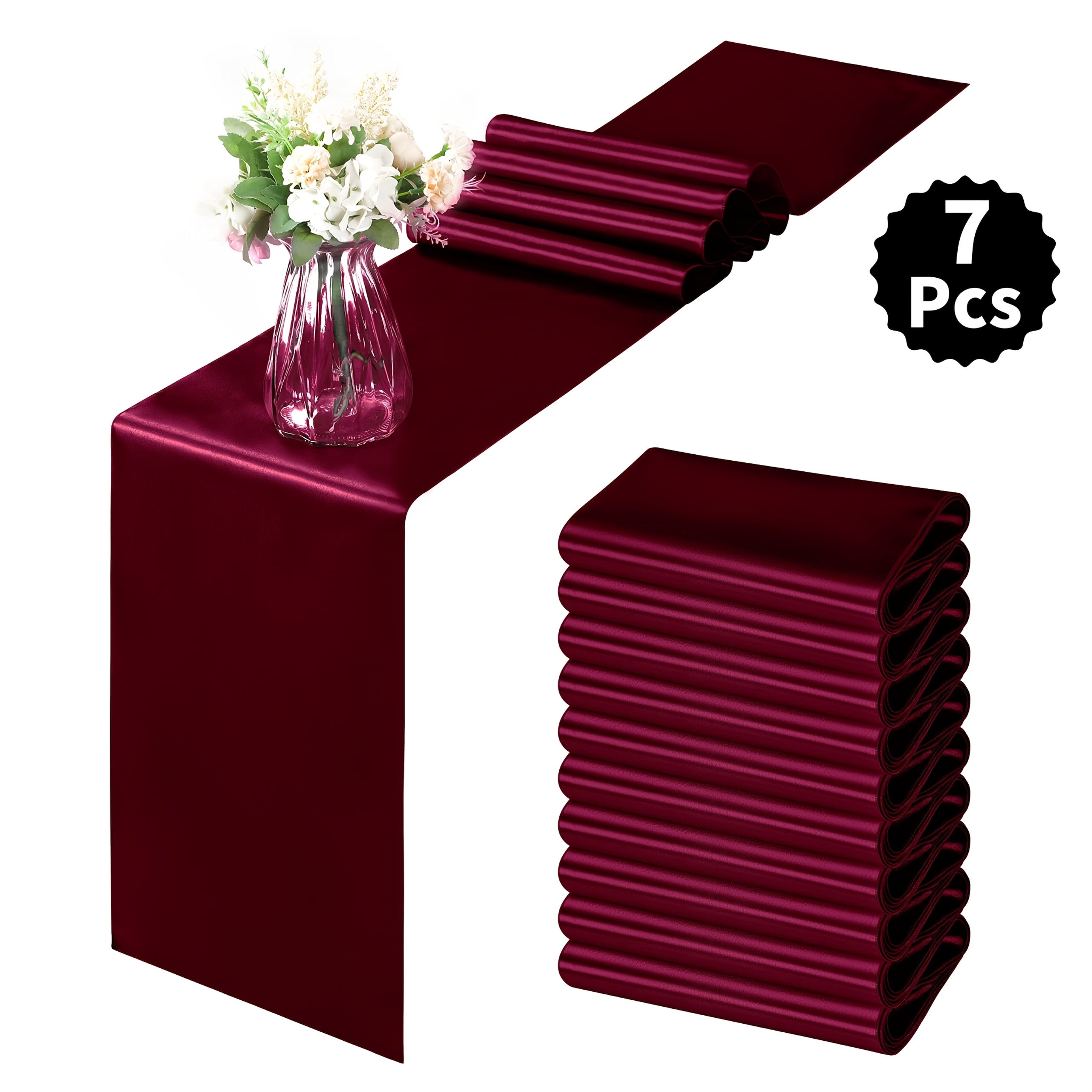 7pcs Satin Tablecloths, 12x108 Inches | Smooth Polyester Fabric, Ideal for Weddings, Birthday Parties, Banquets, Hotel Events, Decorates Rectangular and Round Tables