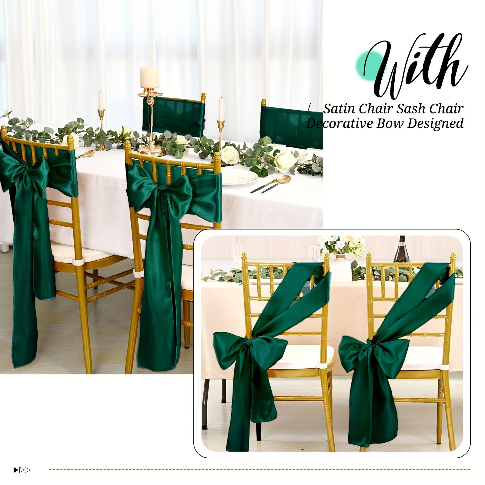 50pcs Satin Chair Sashes - Elastic Band Ribbon Bows for Wedding, Banquet & Party Decoration (7x108 inch)