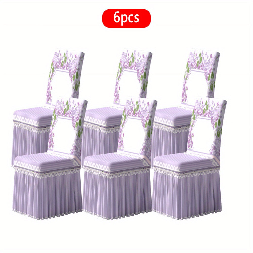 2/4/6pcs Chair Covers with Skirt, Fresh, Elegant, Romantic Floral Decoration, Card Template, Elegant Border. Suitable for Hotels, Weddings, and Events. Machine-washable Red Fabric Protective Covers, for Home and Banquet Use.
