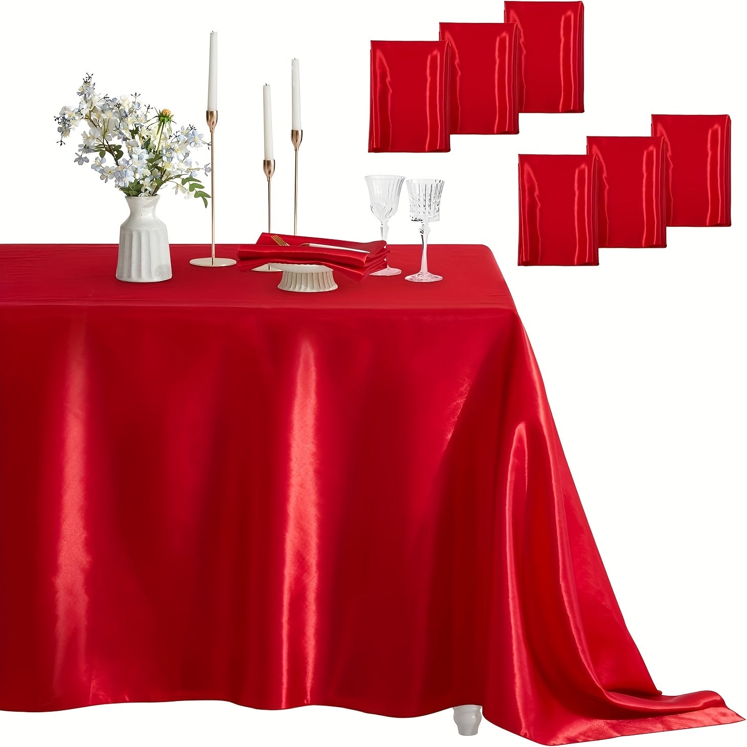 6 Pack Rectangle Tablecloth Wrinkle Free ly Soft Table Cloth, Satin Dining Table Cloths for Dining Room, Indoor and Outdoor Use, 58*102 Inches, Red, Indoor Table Cover, Party Table Decor, Elegant Table, Smooth Texture, Wrinkl