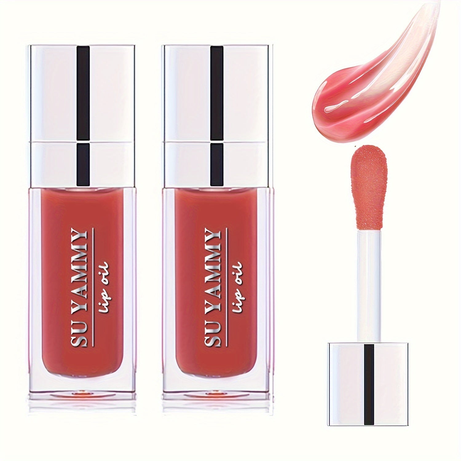[Buy 1 Get 1 Free]2 PCS Lip Oil, Hydrating Lip Gloss Tinted Lip Balm, Transparent Lip Care With Shiny Big Brush Head, Long Lasting Nourishing Non Sticky Fresh Texture Valentine's Day Gifts